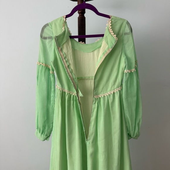 🌿 Vintage 60s Green Prairie Maxi Dress Lace Trim Boho Romantic XS/S 🌿 - Picture 11 of 16